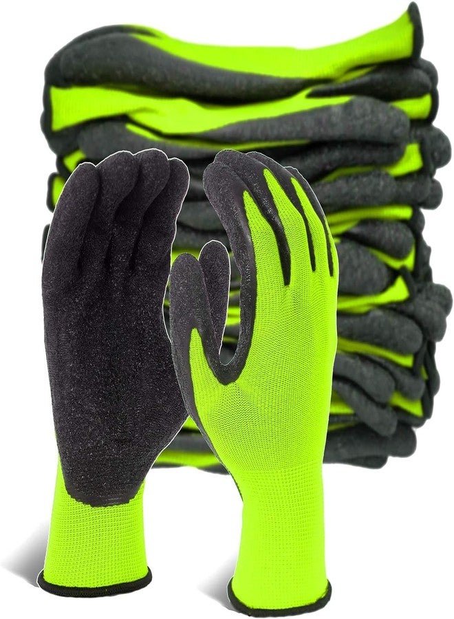 QTM Crinkle Latex Rubber Hand Coated Safety Work Gloves for Men Women General Multi Use Construction Warehouse Gardening Assembly Landscaping (4Pair) - Image 1